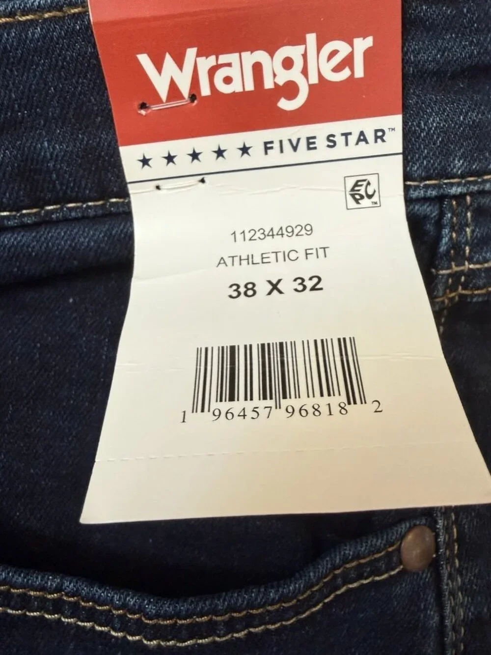 Wrangler Five Star Jeans Athletic Fit Blue Denim Jeans Mens 38x32 Dark Wash *T14